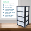 4 Drawer Plastic Storage Unit – Black Frame with Clear Drawers - Image 3