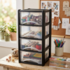 4 Drawer Plastic Storage Unit – Black Frame with Clear Drawers - Image 4