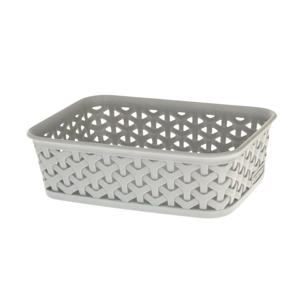 28 Curver A6 Small Rattan Storage Basket Tray – Grey - Image 1