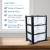 3 Drawer Plastic Storage Unit – Black Frame with Clear Drawers - Image 3