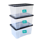 50L Clear Plastic Storage Box with Black Lid