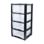 4 Drawer Plastic Storage Unit – Black Frame with Clear Drawers