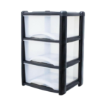 3 Drawer Plastic Storage Unit – Black Frame with Clear Drawers
