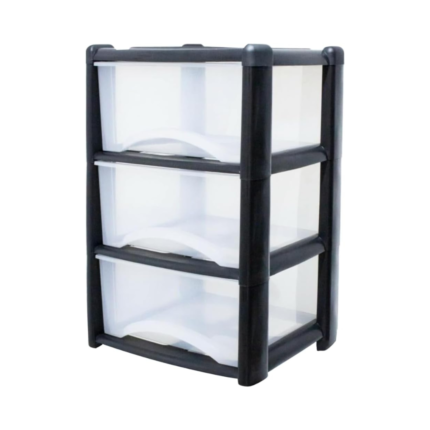 3 Drawer Plastic Storage Unit – Black Frame with Clear Drawers