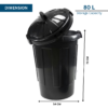 80L Black Plastic Dustbin with Locking Lid - Image 2
