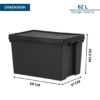 62L Black Recycled Plastic Storage Box with Lid - Image 3