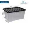 50L Clear Plastic Storage Box with Black Lid - Image 2