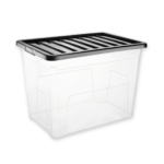 80L Extra Large Clear Plastic Storage Box with Black Lid