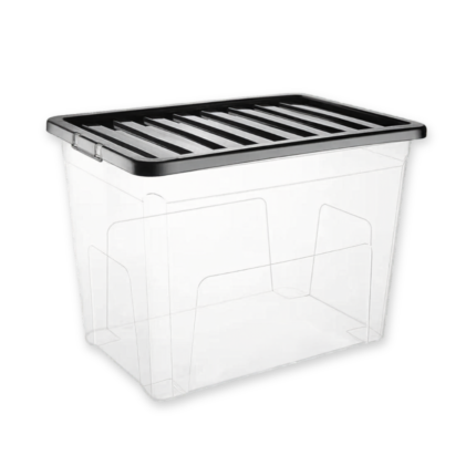 80L Extra Large Clear Plastic Storage Box with Black Lid